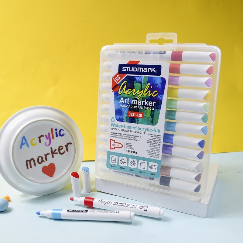 MARCADOR ART.ST-03931-12B BOLA TINTA ACRIL 12 COL           