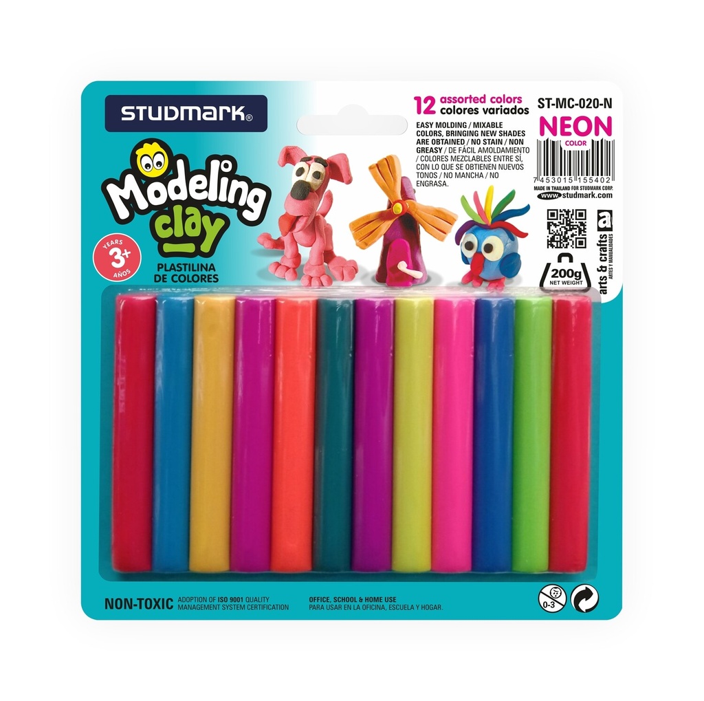 PLASTILINA ST-MC-020-N 12 COL NEON 200 GMS                  
