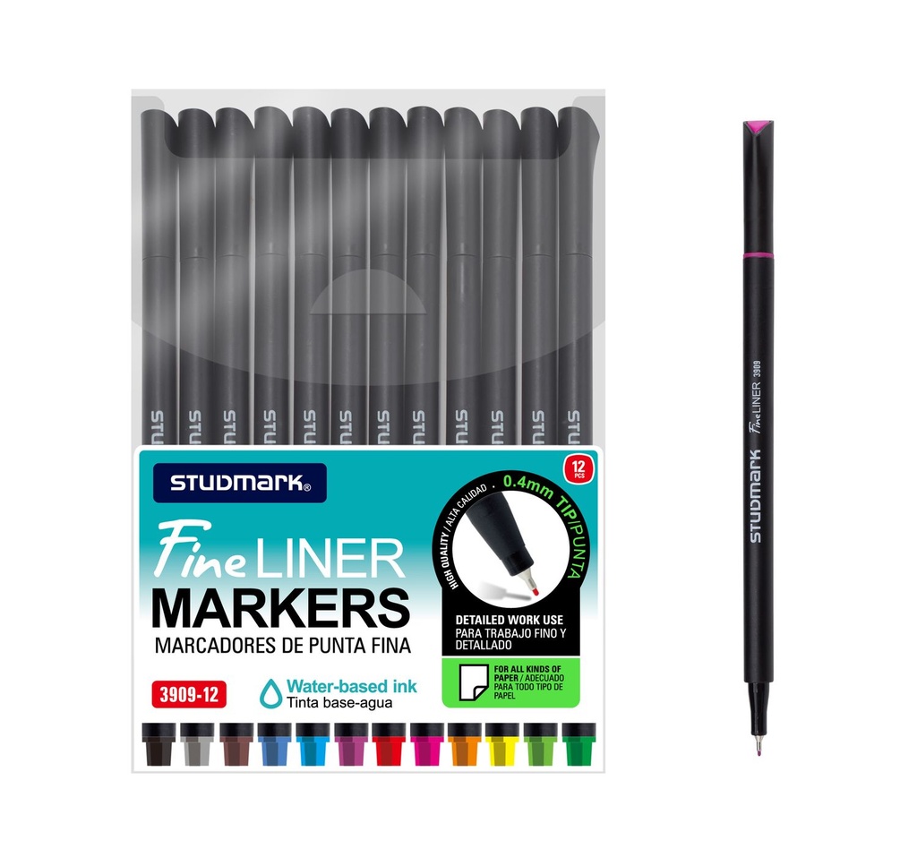 MARCADOR ST-03909-12 FINE LINER B/AGUA 0.4MM 12 COL