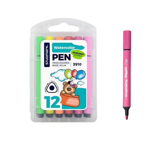 [04581] MARCADOR ST-03910 ESCOL B/AGUA TRIANG 12 COL.
